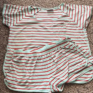 Lake Pajamas Striped Mint and Red Pajama Shorts Set
